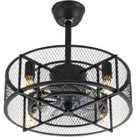 8 Blade Industrial Mesh Ceiling Fan Light 15 inch - Black