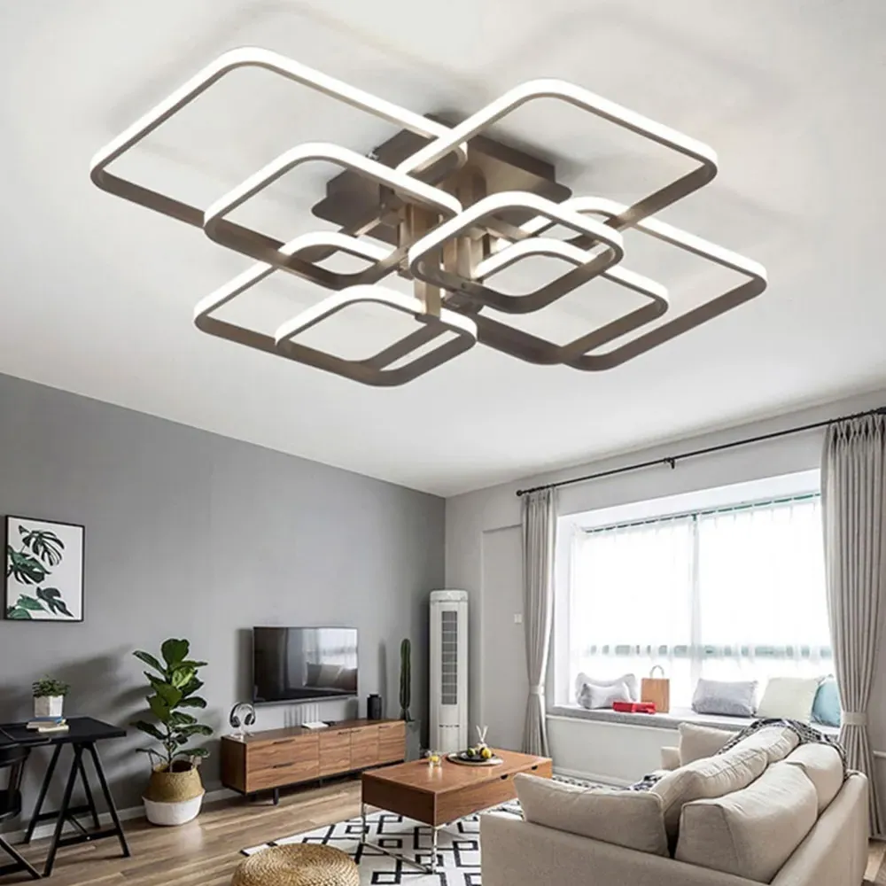 8 Light Square LED Ceiling Light with Remote - White