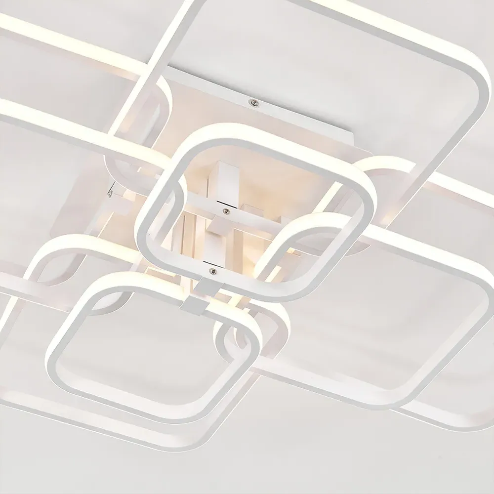 8 Light Square LED Ceiling Light with Remote - White