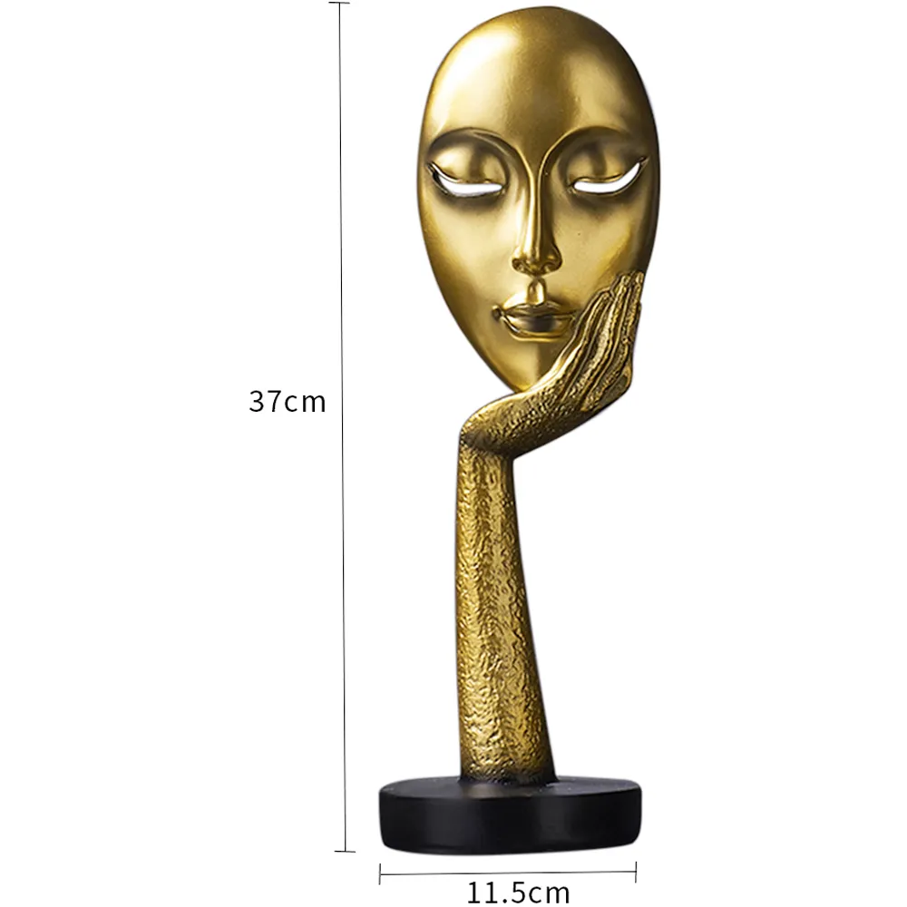 Abstract Resin Woman Face Statue - Gold