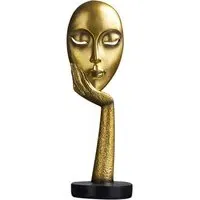 Abstract Resin Woman Face Statue - Gold