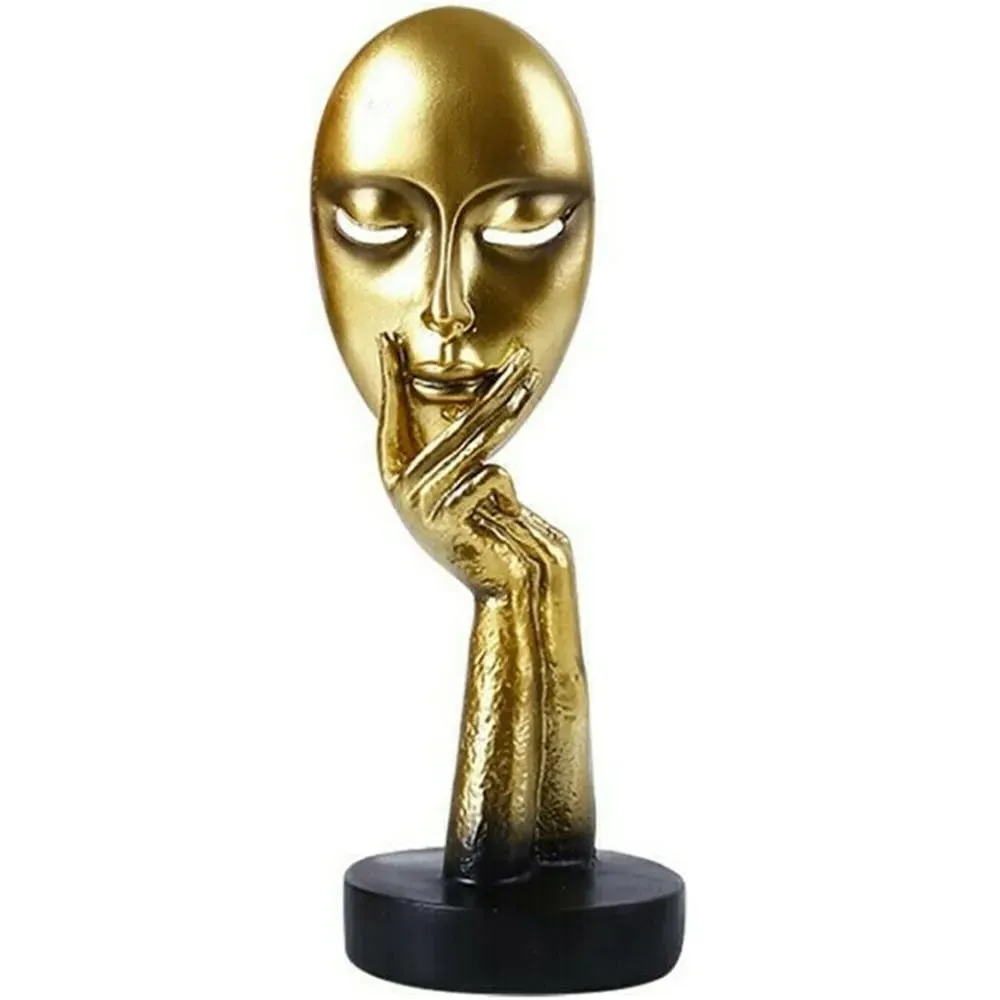 Abstract Resin Woman Face Statue - Gold image