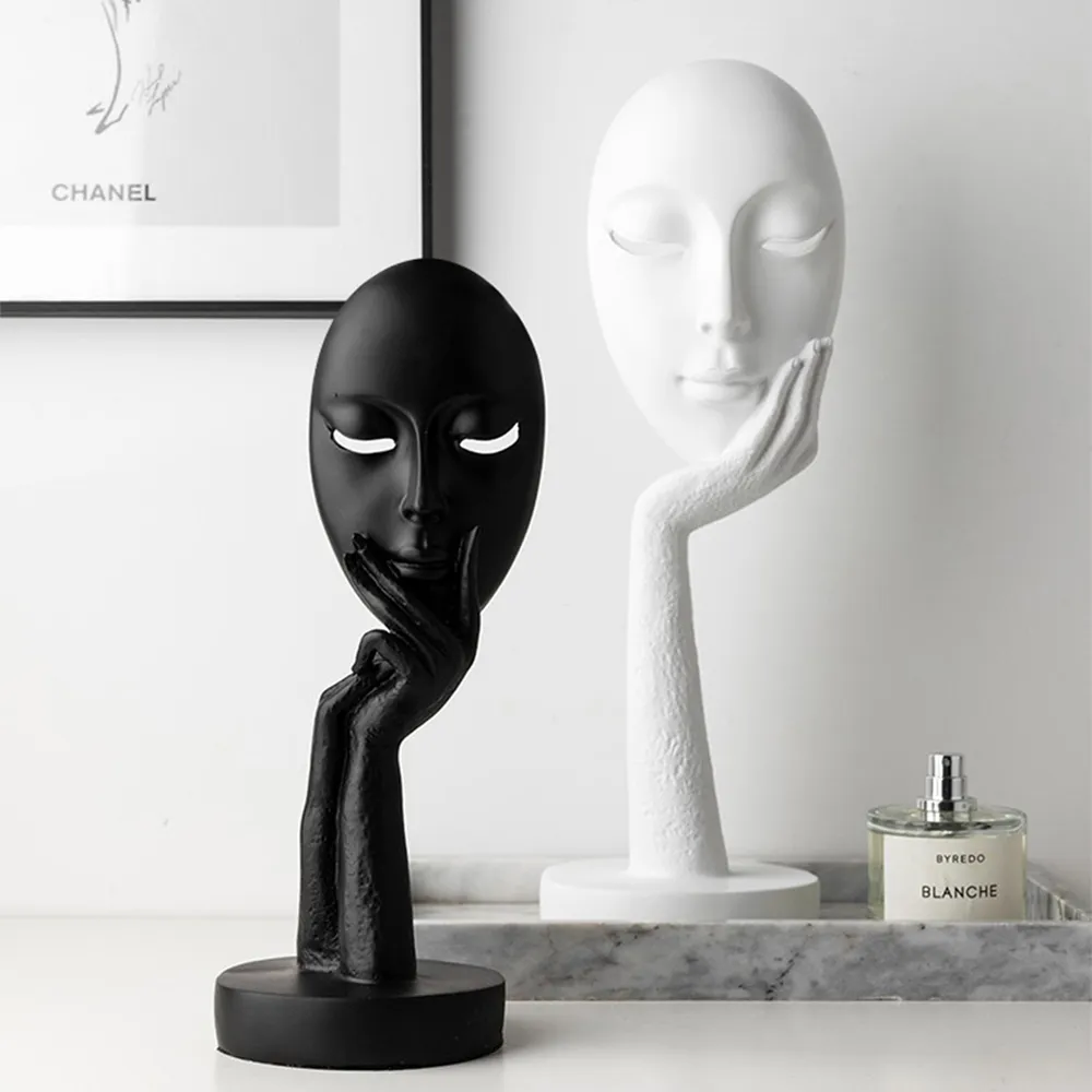 Abstract Resin Woman Face Statue - White