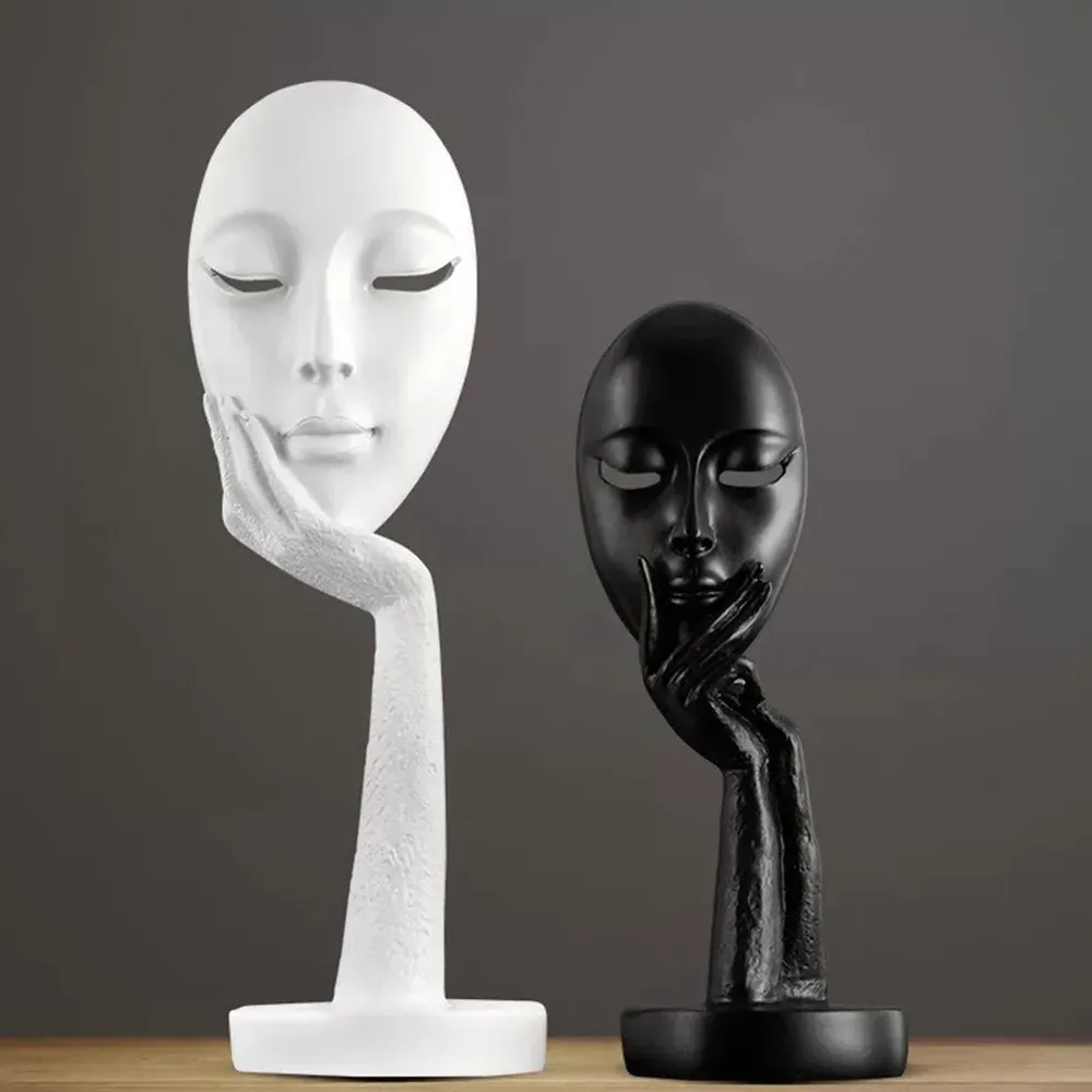 Abstract Resin Woman Face Statue - White