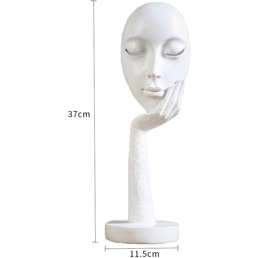 Abstract Resin Woman Face Statue - White