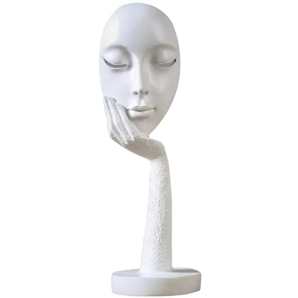 Abstract Resin Woman Face Statue - White