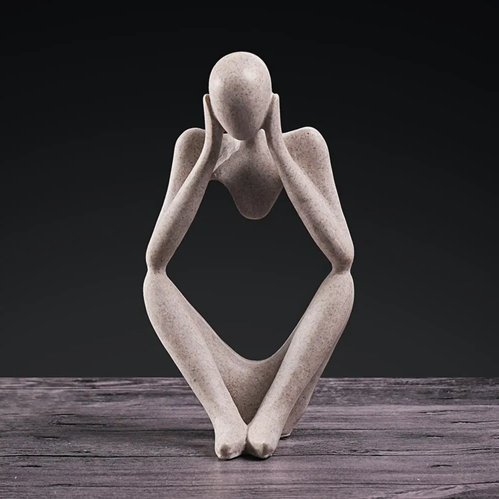 Abstract Tabletop Meditator Statue - Beige, Resin