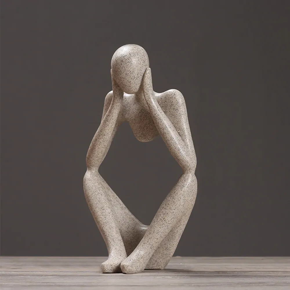 Abstract Tabletop Meditator Statue - Beige, Resin