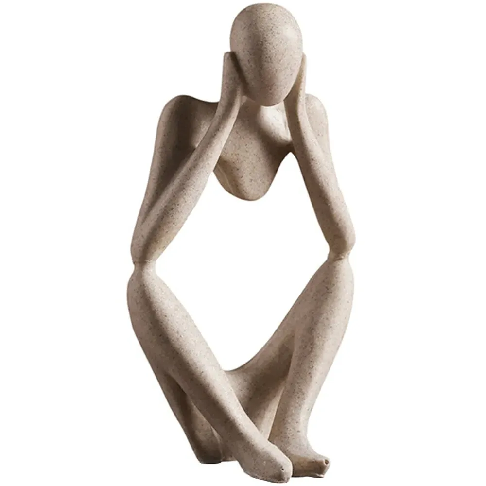 Abstract Tabletop Meditator Statue - Beige, Resin image