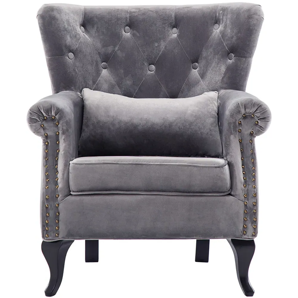 Accent Armchair with Cushion - Grey, Velvet