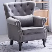 Accent Armchair with Cushion - Grey, Velvet