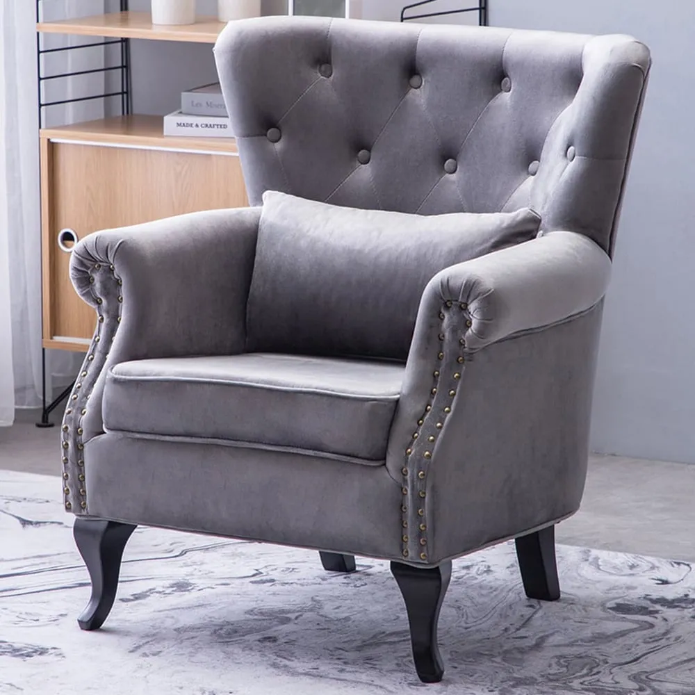Accent Armchair with Cushion - Grey, Velvet image