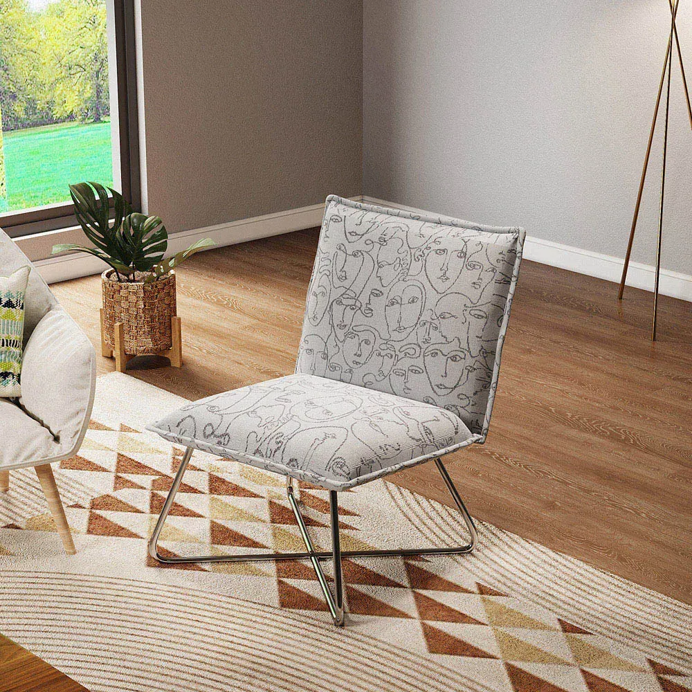 Accent Chair with Metal Base - White, Linen