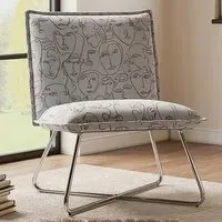 Accent Chair with Metal Base - White, Linen