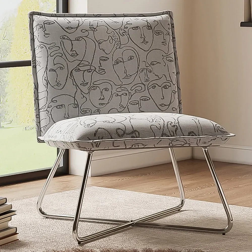 Accent Chair with Metal Base - White, Linen image