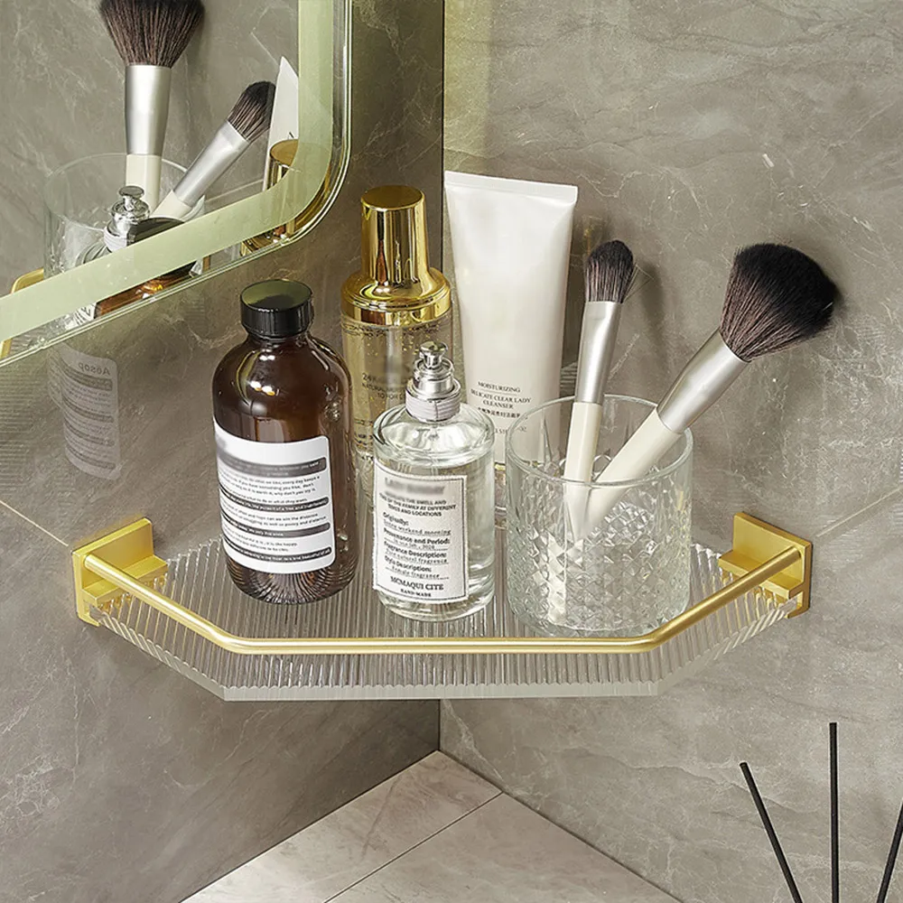 Acrylic Adhesive Bathroom Corner Shelf - Gold