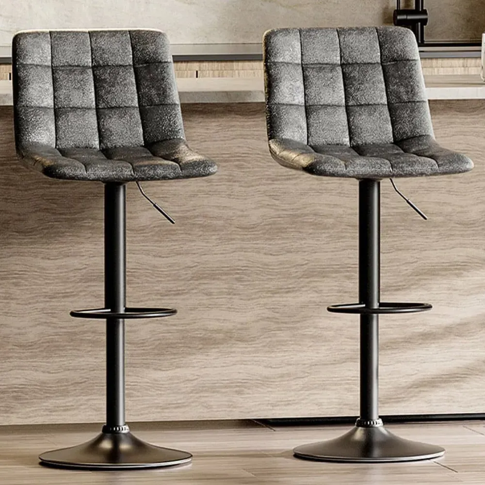 Adjustable Bar Stool Set of 2 - Black, Faux Leather