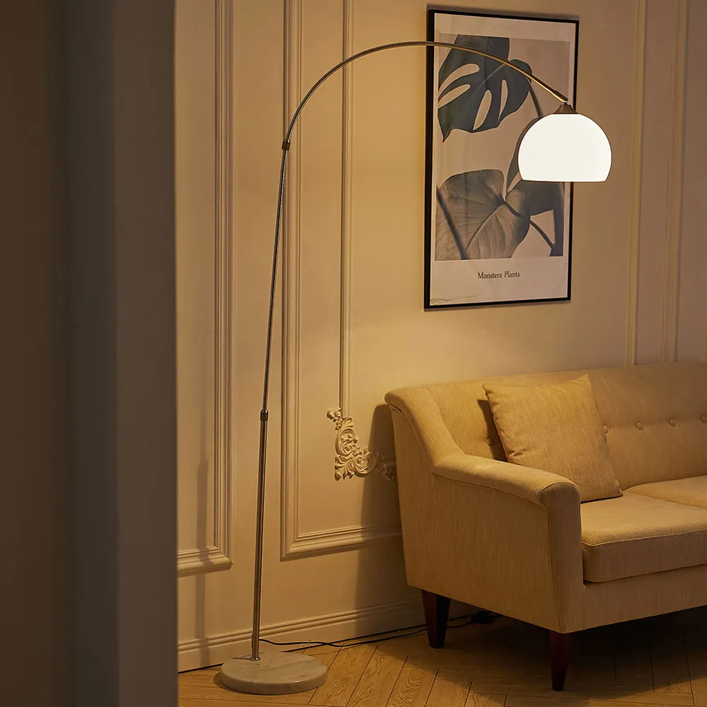 Adjustable LED Floor Lamp with Marble Base - White