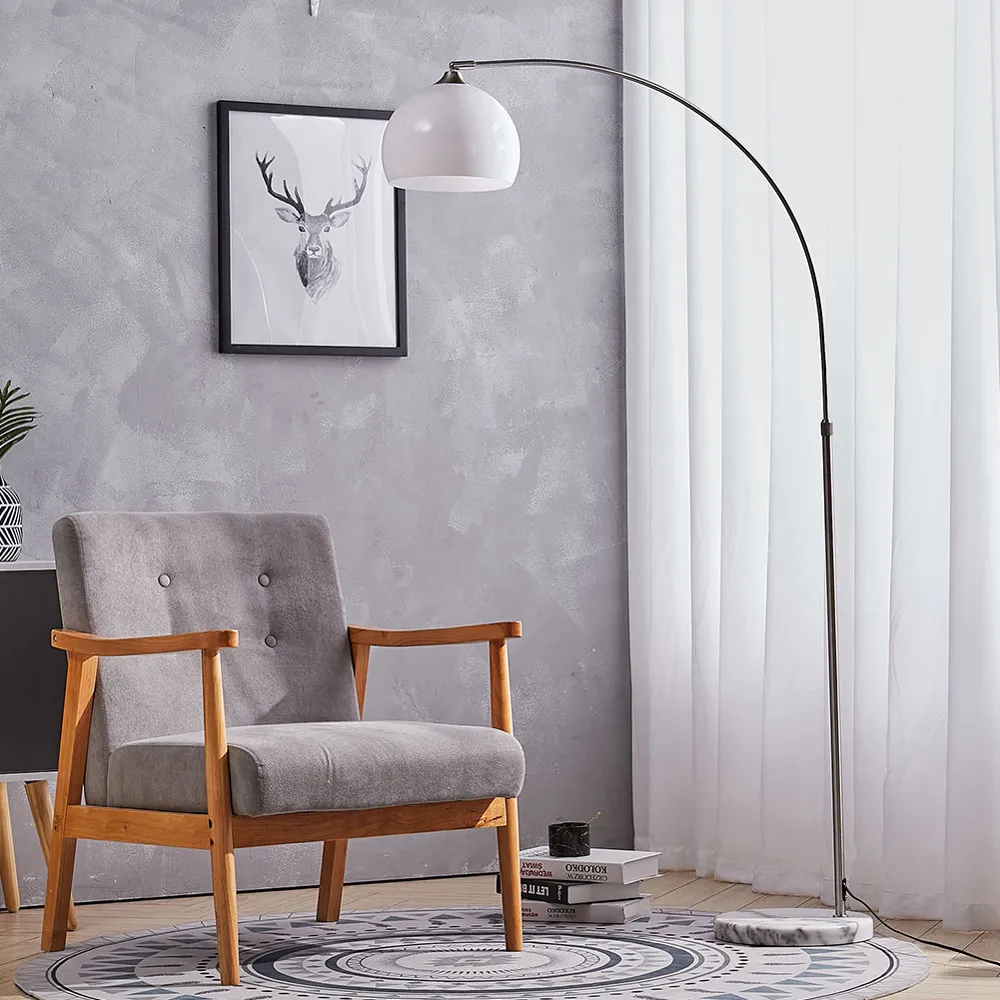 Arched Floor Lamp with Marble Base - White
