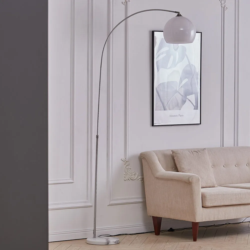 Arched Floor Lamp with Marble Base - White
