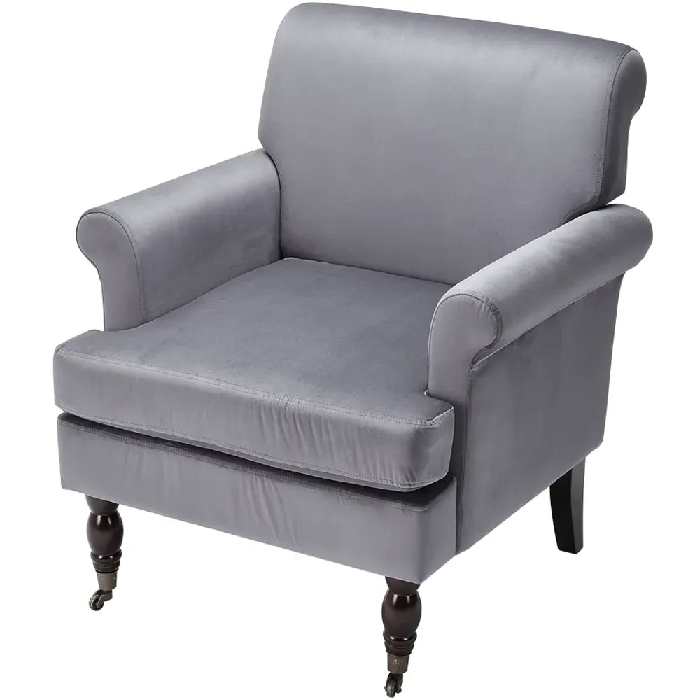 Armchair with Flared Arms - Grey, Velvet