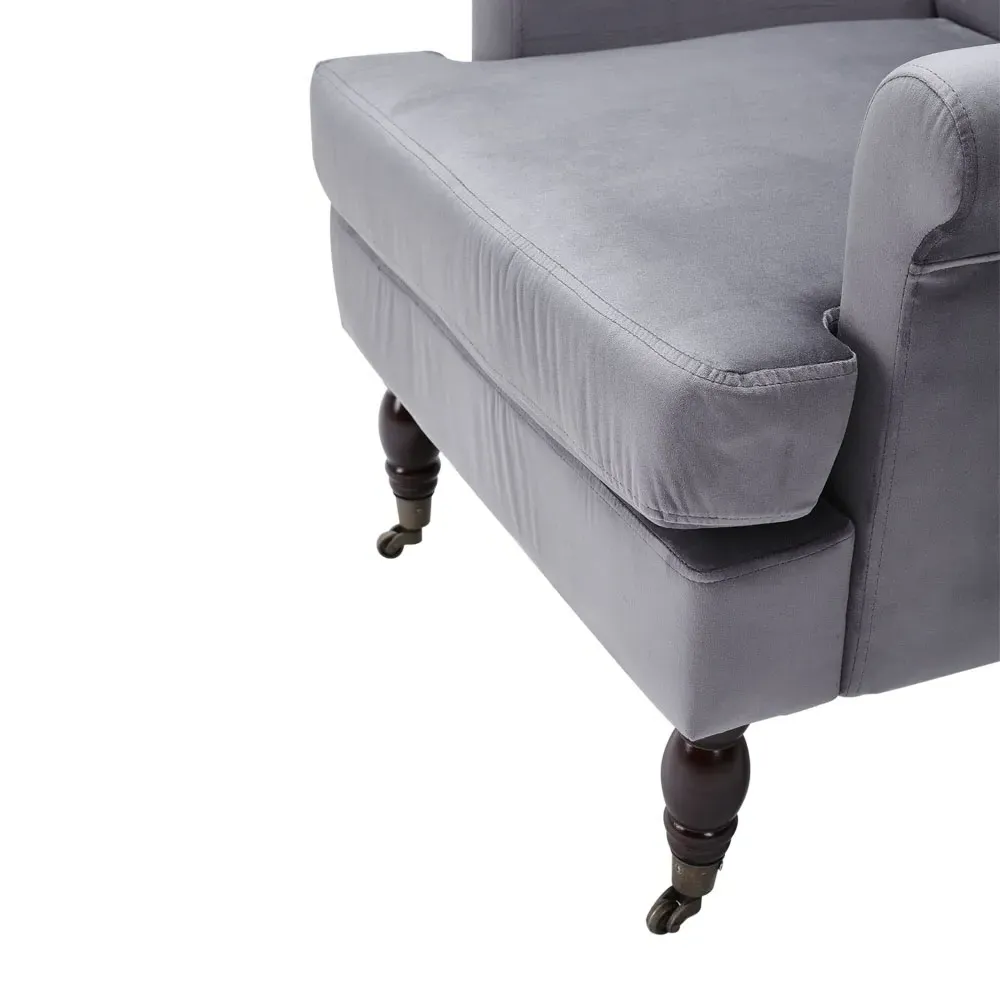Armchair with Flared Arms - Grey, Velvet