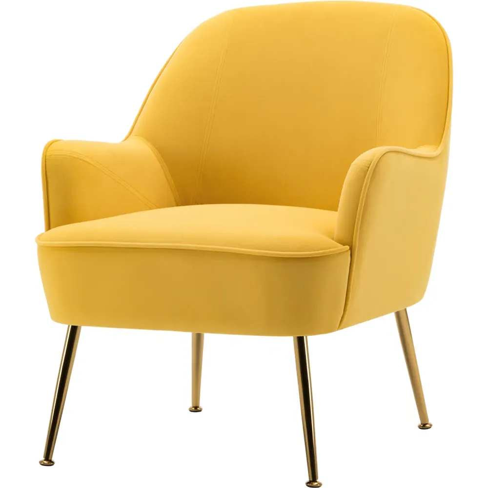 Armchair with Gold Legs - Yellow, Velvet