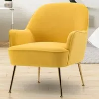 Armchair with Gold Legs - Yellow, Velvet
