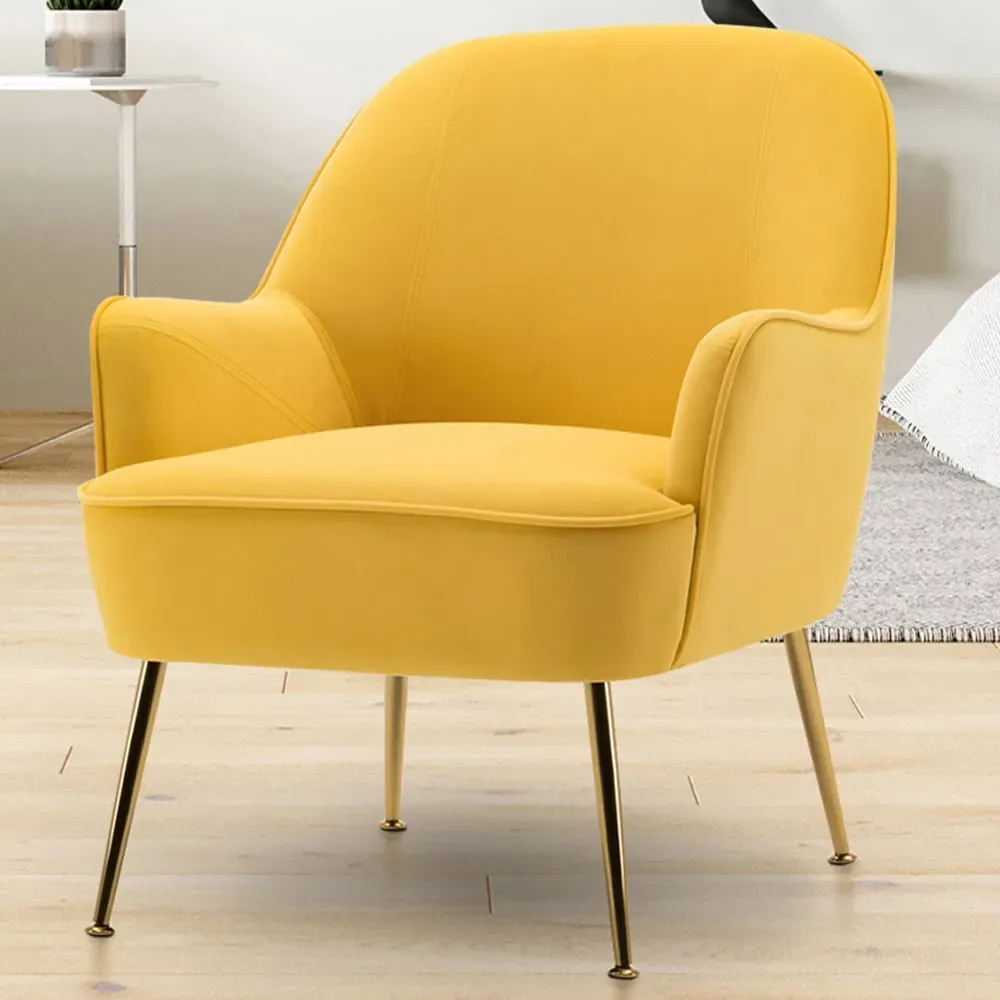 Armchair with Gold Legs - Yellow, Velvet image