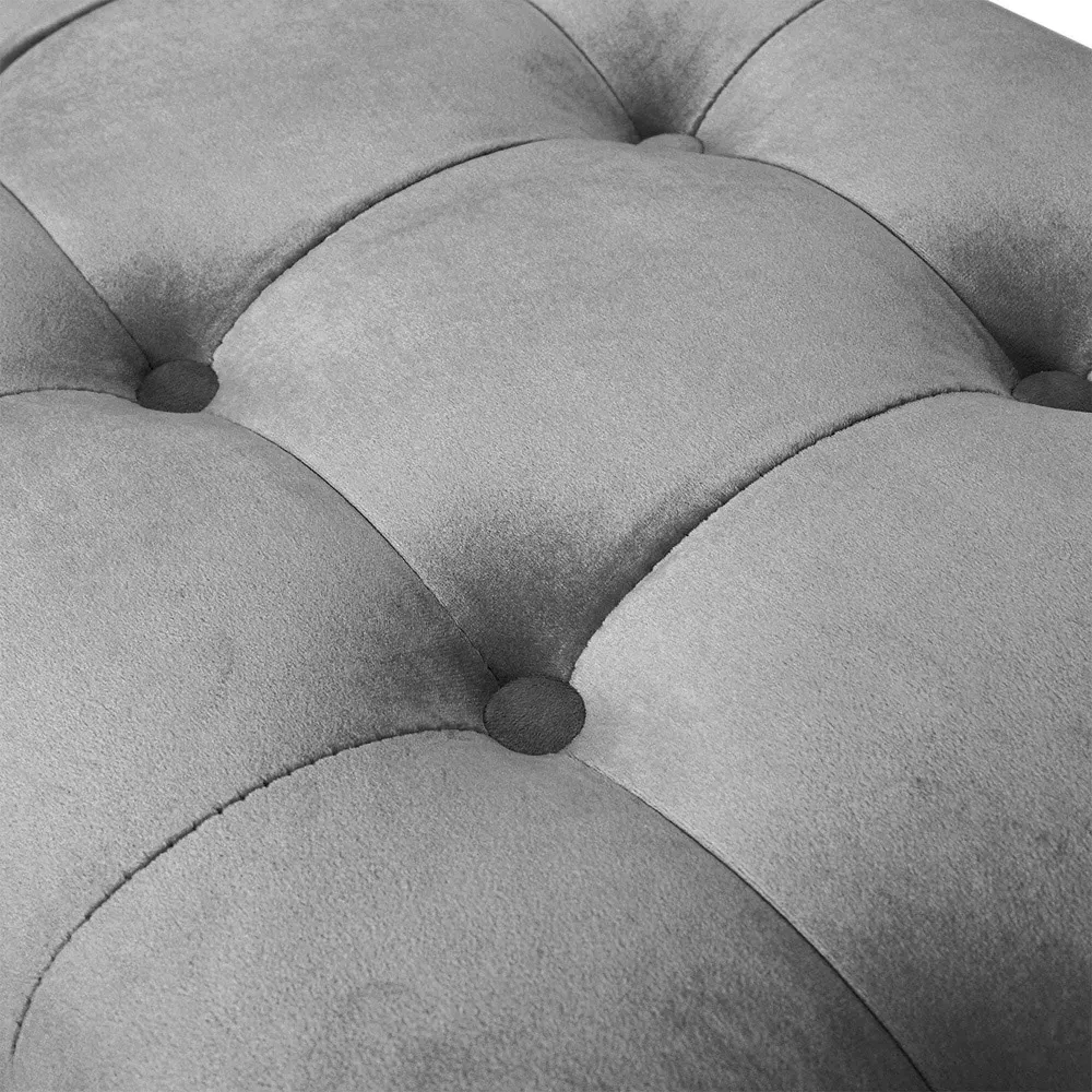 Armed Bench with Button Tufting - Grey, Velvet
