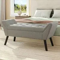 Armed Bench with Button Tufting - Grey, Velvet