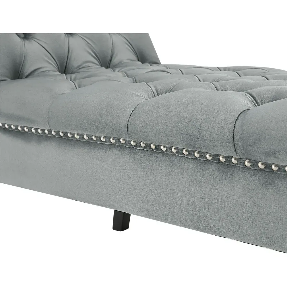 Armed Bench with Button Tufting - Grey, Velvet