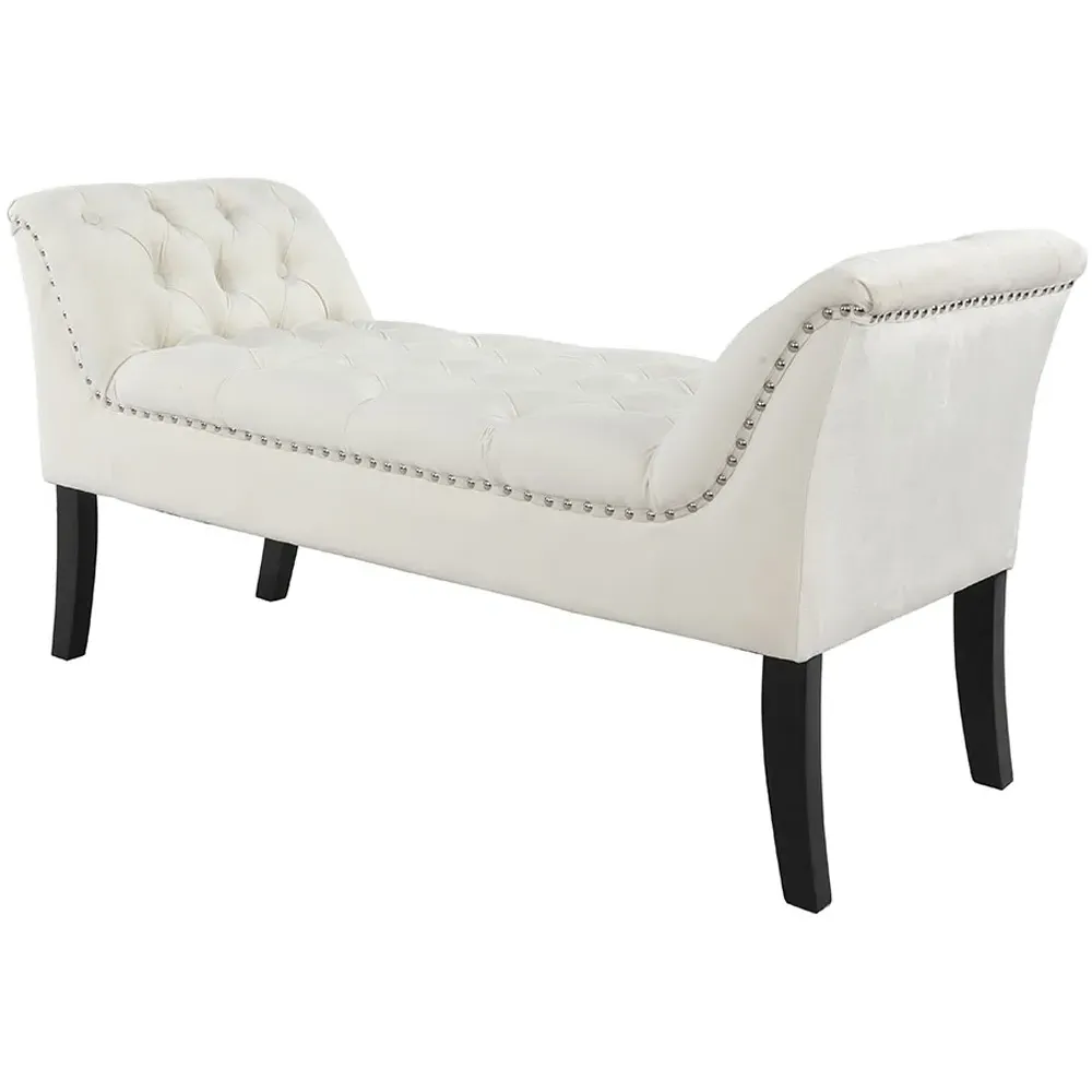 Armed Bench with Button Tufting - White, Velvet