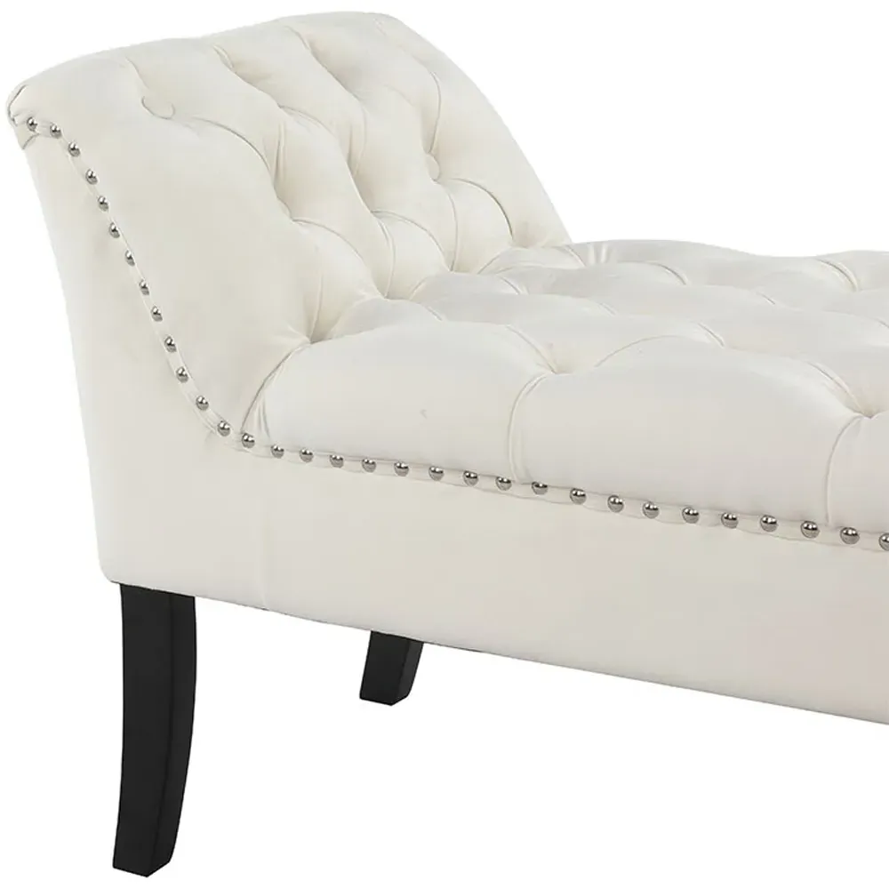 Armed Bench with Button Tufting - White, Velvet