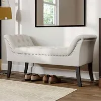 Armed Bench with Button Tufting - White, Velvet