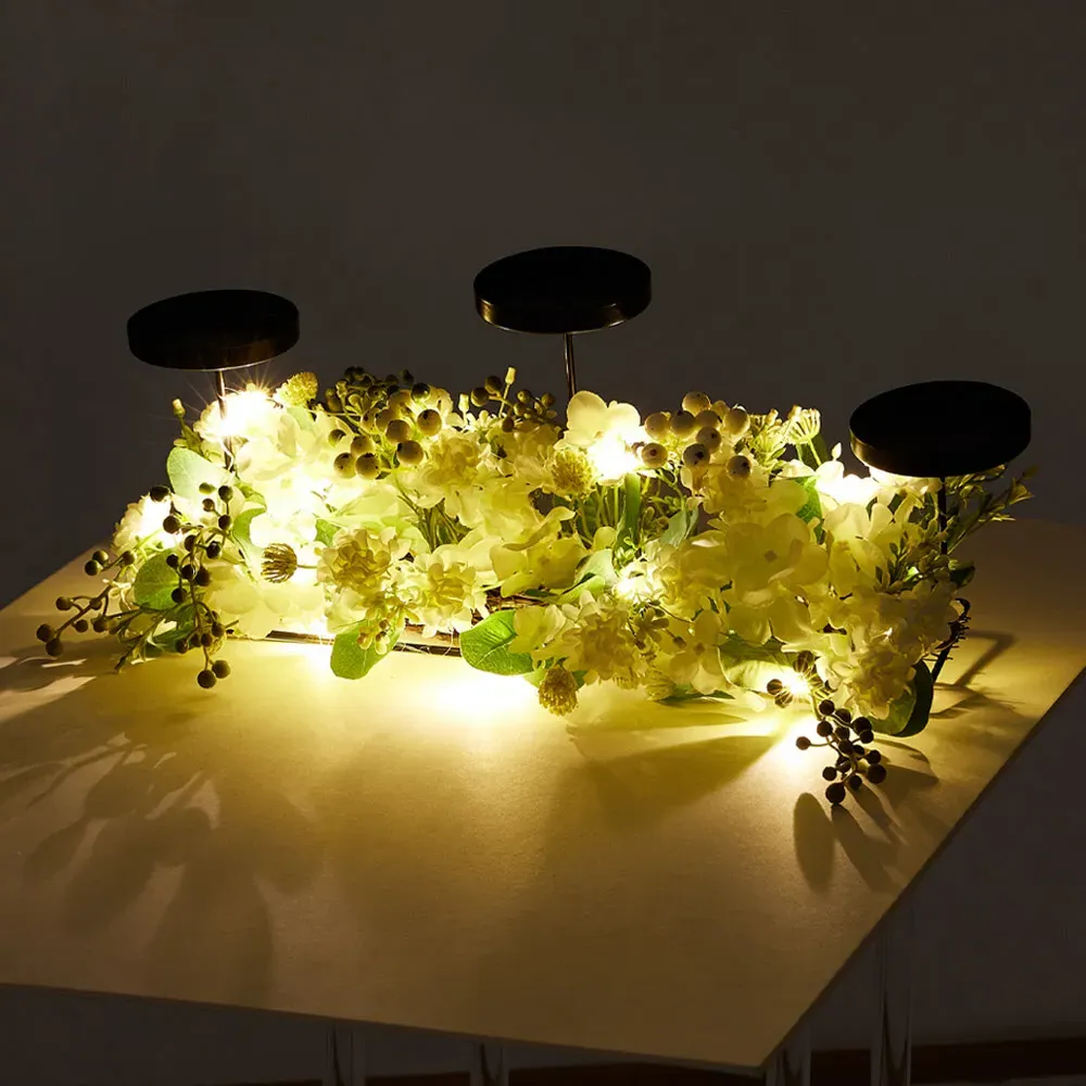 Artificial Floral Arrangement Candlesticks with Light - White