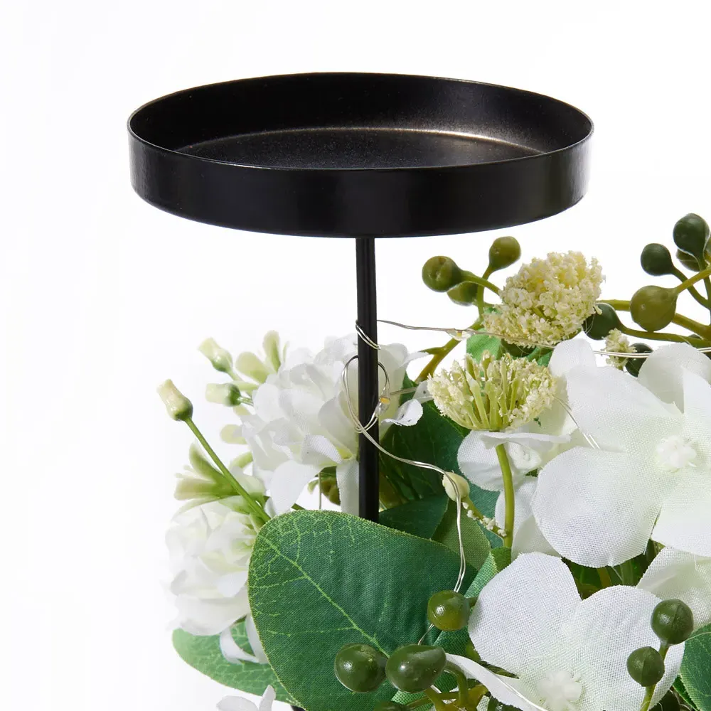 Artificial Floral Arrangement Candlesticks with Light - White