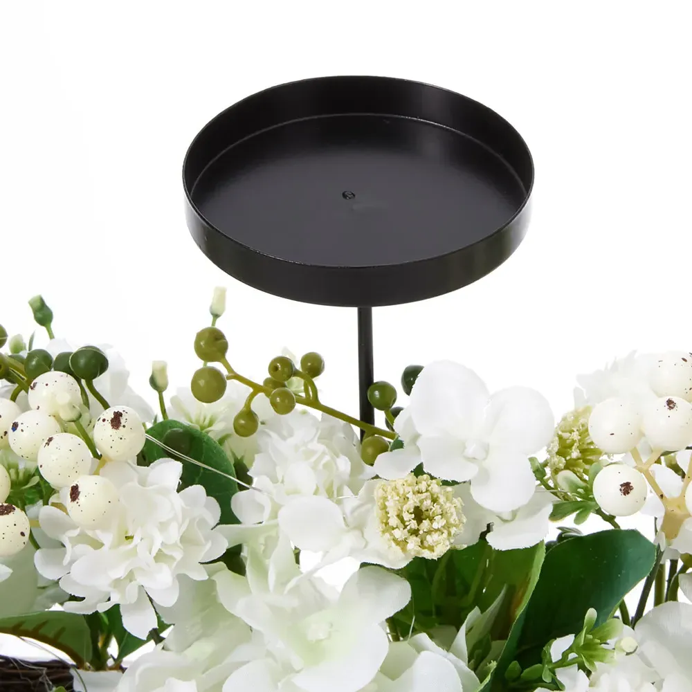 Artificial Floral Arrangement Candlesticks with Light - White