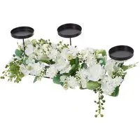Artificial Floral Arrangement Candlesticks with Light - White
