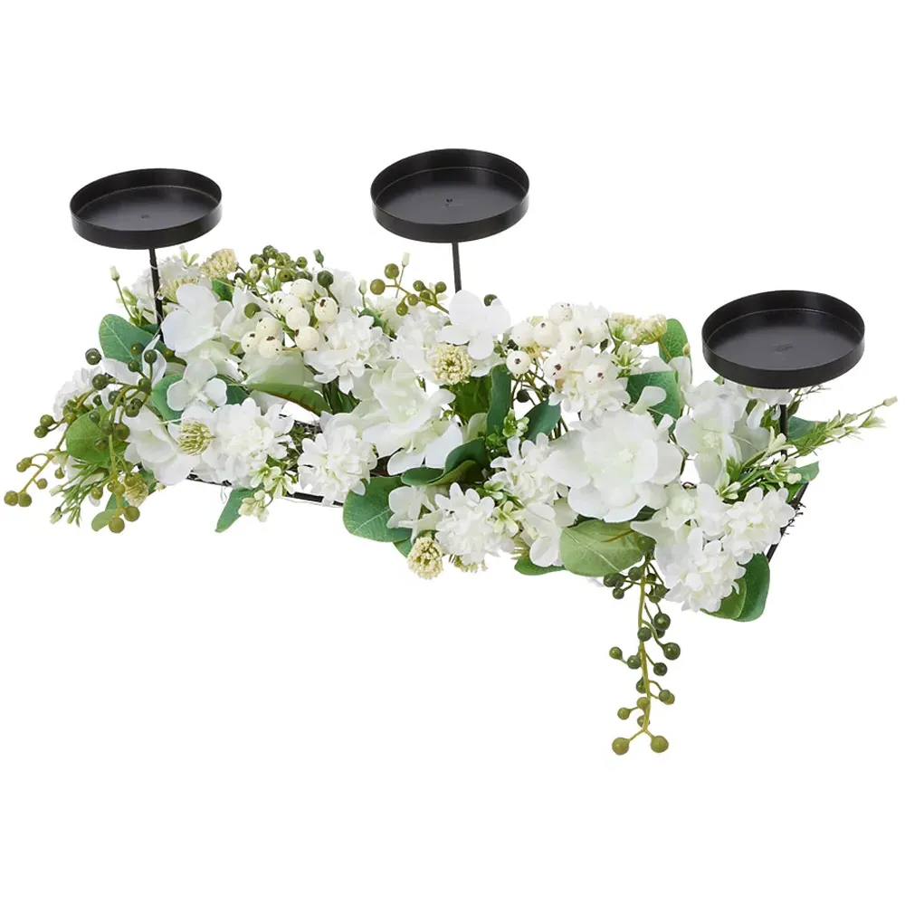 Artificial Floral Arrangement Candlesticks with Light - White image