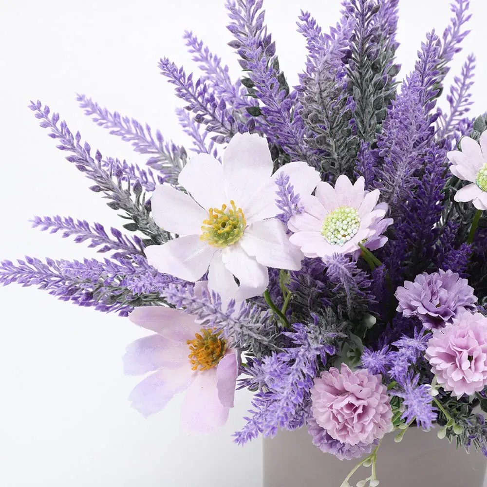 Artificial Lavender Flower in Wood Planter - Purple
