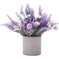 Artificial Lavender Flower in Wood Planter - Purple