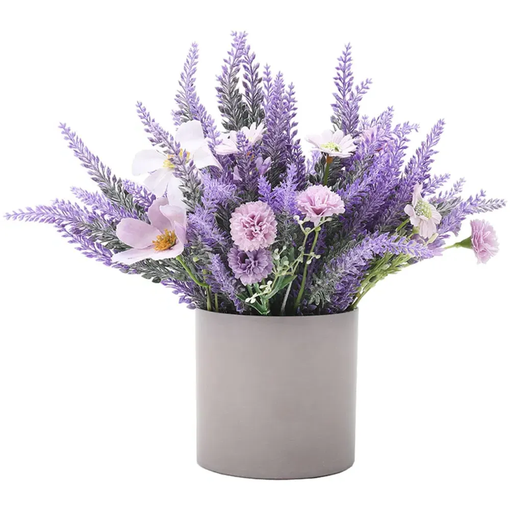 Artificial Lavender Flower in Wood Planter - Purple image