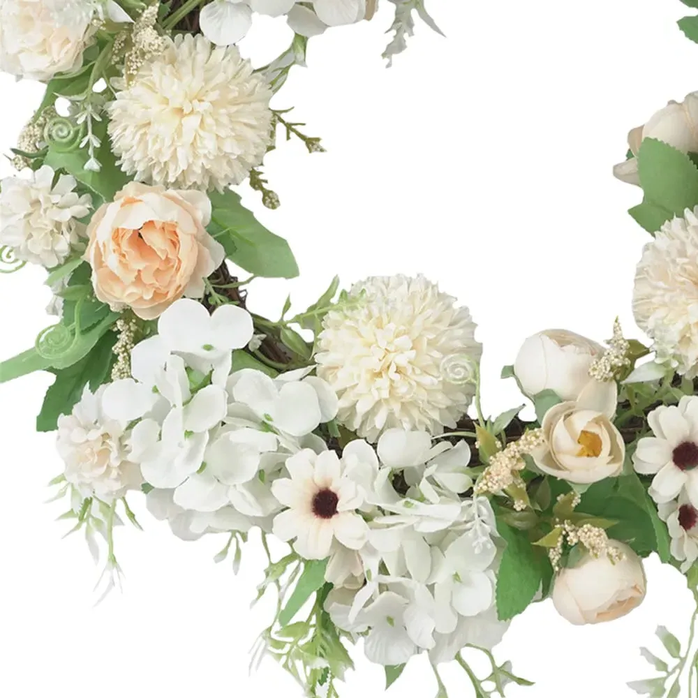 Artificial Mixed Flowers Peony Wreath 38cm - Champagne White