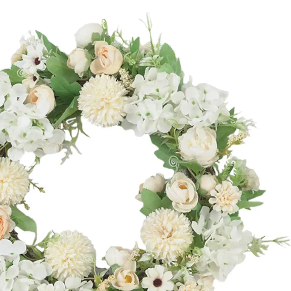 Artificial Mixed Flowers Peony Wreath 38cm - Champagne White