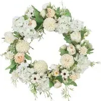 Artificial Mixed Flowers Peony Wreath 38cm - Champagne White