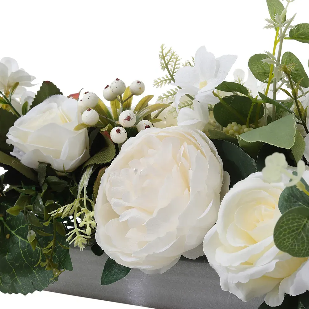 Artificial Peony Rose Garland - Green, White
