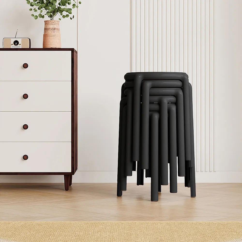 Backless Stacking Stool 6 Pack - Black, Plastic
