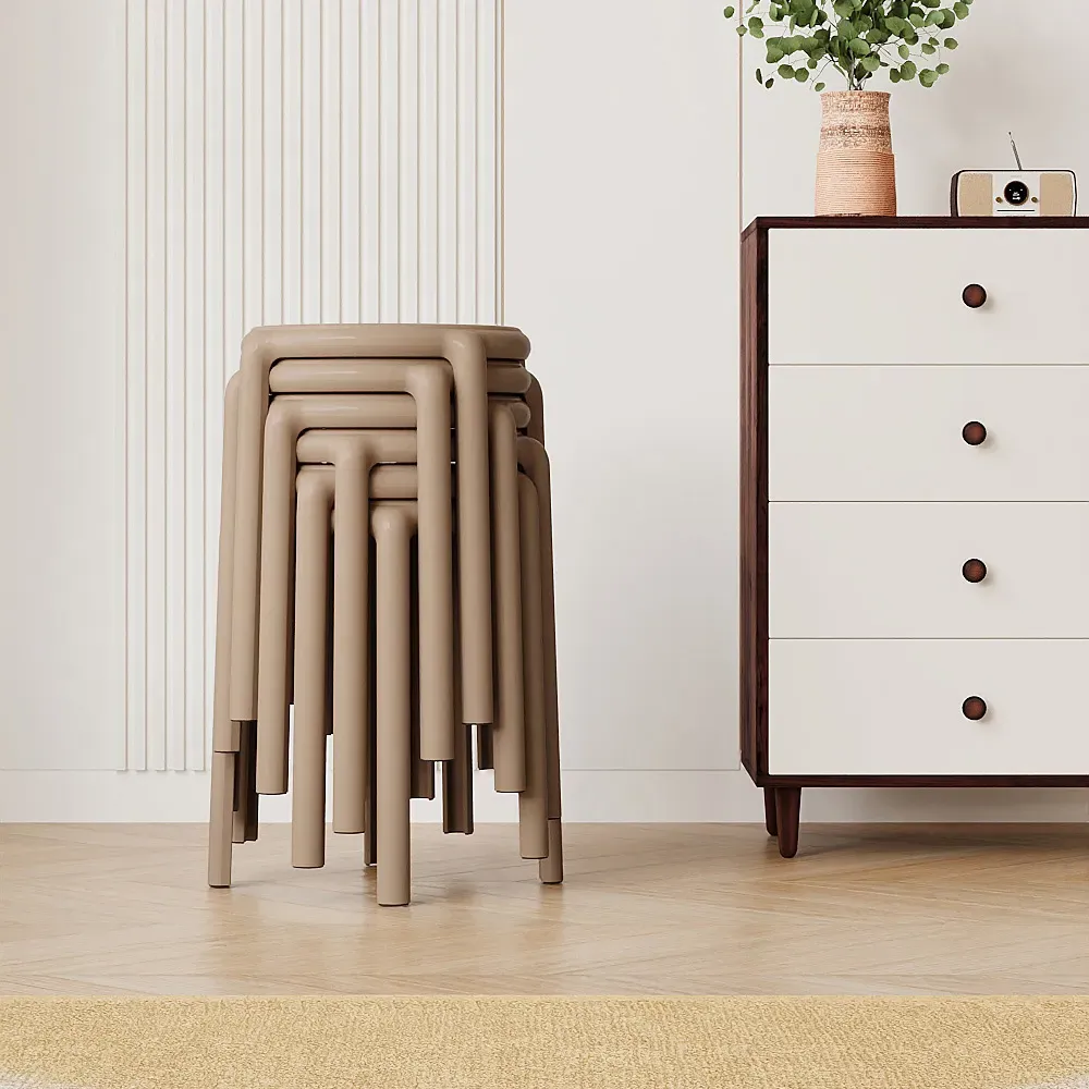 Backless Stacking Stool 6 Pack - Cream, Plastic