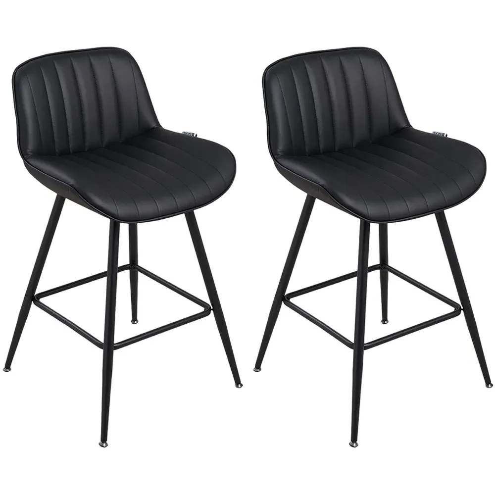Bar Stools Set of 2 - Black, PU Leather
